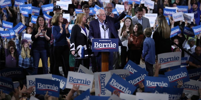 Democratic presidential candidate Sen. Bernie Sanders, I-Vt., speaks during a primary night election rally in Essex Junction, Vt., Tuesday, March 3, 2020. (AP Photo/Charles Krupa)