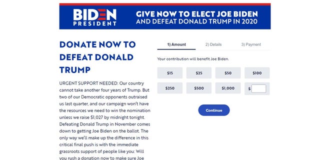 A screenshot of the page internet users are redirected to when they go to the URL "BernieSander.com," which is one letter short of "BernieSanders.com," the official Sanders campaign website.