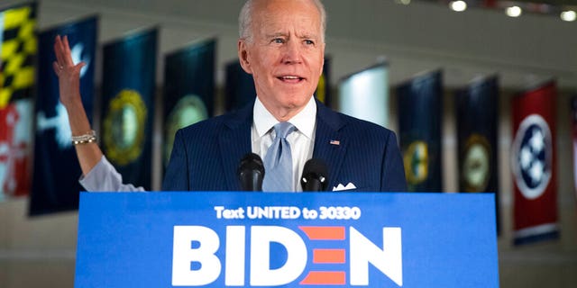 Democratic presidential candidate former Vice President Joe Biden speaks to members of the press at the National Constitution Center in Philadelphia. (AP Photo/Matt Rourke)