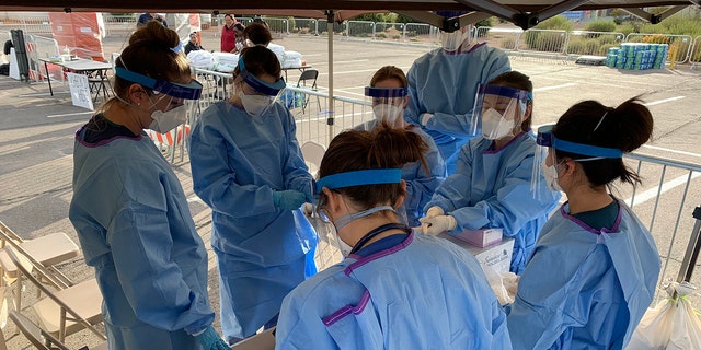 The temporary homeless shelter was site was staffed with Touro University medical students and physician assistants who helped screen people entering the site when it opened on Saturday.