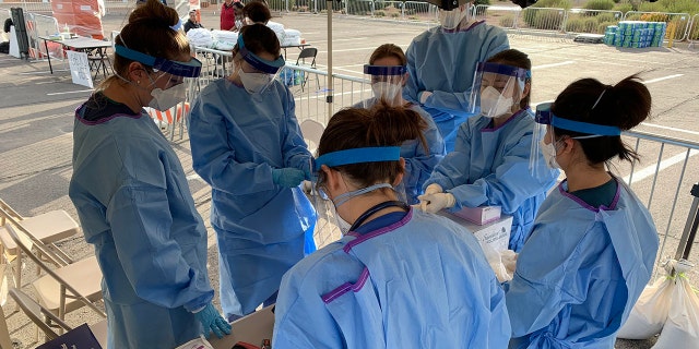 The temporary homeless shelter was site was staffed with Touro University medical students and physician assistants who helped screen people entering the site when it opened on Saturday.