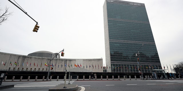 NEW YORK, USA - MARCH 11: The outside view of United Nations Headquarters after it closed to the public 