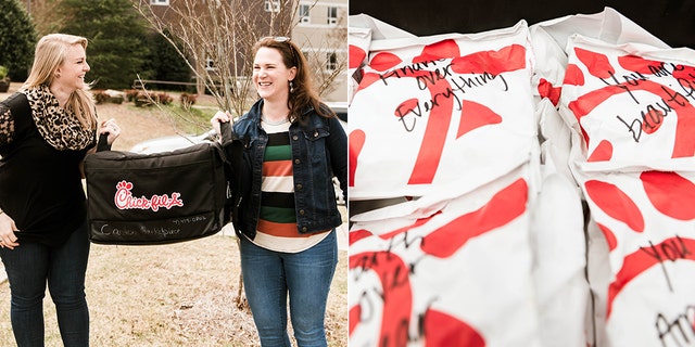 Rachel Reeves of Revolution Church helped deliver over 500 Chick-fil-A sandwiches to two local hospitals this week.<br>