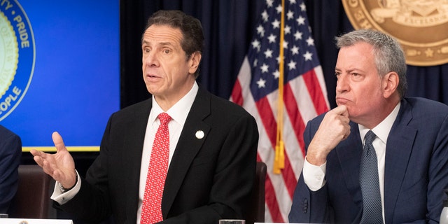 New York Gov. Andrew Cuomo, left, and Mayor Bill de Blasio discussed the state and city's preparedness for the spread of the coronavirus in New York on March 2. (AP Photo/Mark Lennihan, File)