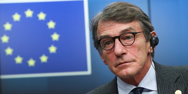 European Parliament President David-Maria Sassoli holds a news conference during the European Union leaders summit in Brussels, Belgium December 12, 2019.