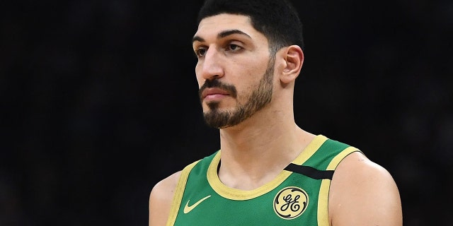 Enes Kanter #11 of the Boston Celtics during a game against the Milwaukee Bucks at Fiserv Forum in January 2020.