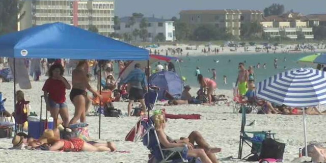 Crowded beaches over the weekend in Treasure Island, Florida after many events were cancelled due to the coronavirus outbreak.