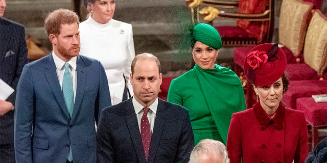 Prince Harry, Duke of Sussex, Meghan, Duchess of Sussex, Prince William, Duke of Cambridge, Catherine, Duchess of Cambridge and Prince Charles, Prince of Wales attend the Commonwealth Day Service 2020 on March 9, 2020 in London, England.