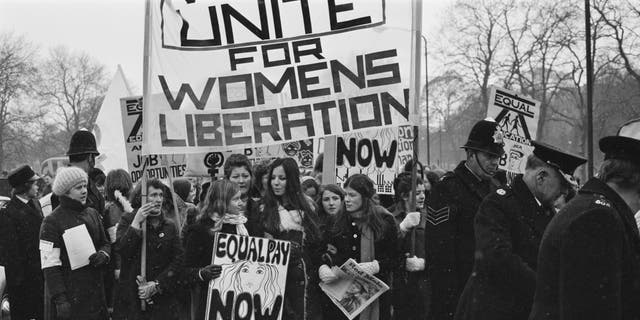 Members of the U.K.'s National Women's Liberation Movement mark International Women's Day, London, March 6, 1971. (Daily Express/Hulton Archive/Getty Images)