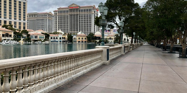 Outside the Bellagio where hundreds of people would normally be lined up to watch the fountains.