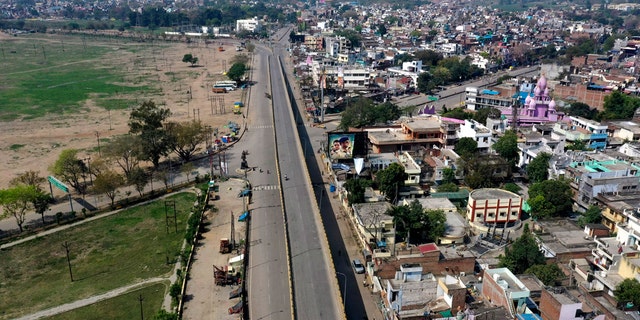 An aerial view of the city is seen under complete lockdown amid growing concerns of coronavirus in Prayagraj, India, Tuesday, March 24, 2020.