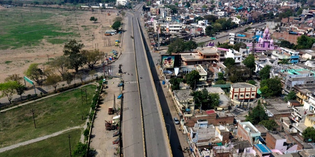 An aerial view of the city is seen under complete lockdown amid growing concerns of coronavirus in Prayagraj, India, Tuesday, March 24, 2020.
