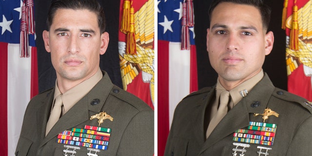 Gunnery Sgt. Diego D. Pongo, 34, left, of Simi Valley, Calif., and Capt. Moises A. Navas, 34, of Germantown, Md., each suffered fatal wounds Sunday while accompanying Iraqi Security Forces during a mission to eliminate an ISIS stronghold in a mountainous area of north central Iraq.