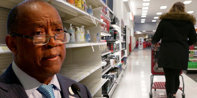 Mayor Sylvester Turner tweeted about people panic-buying amid the coronavirus outbreak. In this March 3, 2020 file photo, shelves that held hand sanitizer and hand soap are mostly empty at a Target in Jersey City, N.J. (Getty/AP Photo/Seth Wenig)
