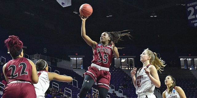 Moriah Mack led New Mexico State to a WAC title in 2017. (Photo by Peter G. Aiken/Getty Images)