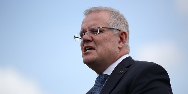 Australian Prime Minister Scott Morrison speaks during a joint press conference held with New Zealand Prime Minister Jacinda Ardern at Admiralty House in Sydney, Australia, February 28, 2020. REUTERS/Loren Elliott 