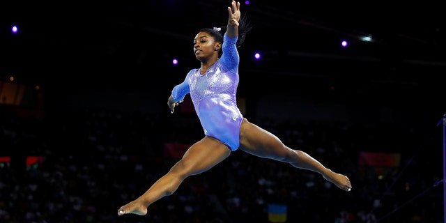 Simone Biles of the U.S. in action at the 2019 World Artistic Gymnastics Championships in Germany. (REUTERS/Wolfgang Rattay)