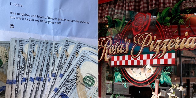 Skyler Reeves, owner of Rosa's Pizzeria, in Prescott, Ariz., received an anonymous gift of $2,000 from a local customer.