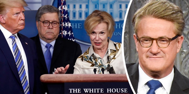 President Donald Trump and Attorney General William Barr listens as Dr. Deborah Birx, White House coronavirus response coordinator, speaks about the coronavirus in the James Brady Briefing Room, Monday, March 23, 2020, in Washington. (AP Photo/Alex Brandon)