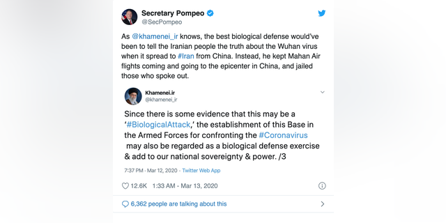 Heated twitter exchange between Washington's leaders and Iran regarding how the virus originated.
