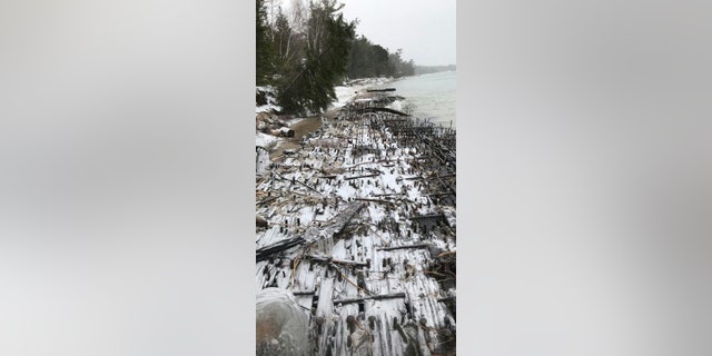 The wreck of the Joseph S. Fay has been pushed by storms toward the shore of northern Lake Huron.