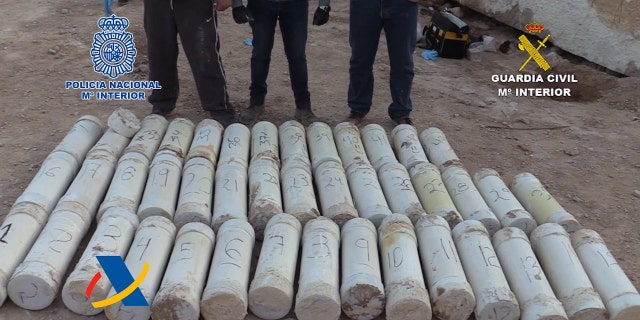 The plastic packages with methamphetamine inserted into the marble block.