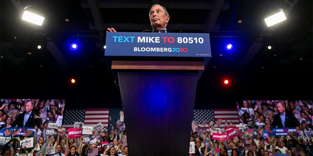 Democratic presidential candidate Mike Bloomberg speaks during a campaign rally at the Palm Beach County Convention Center in West Palm Beach, Fla., Tuesday, March 3, 2020. (Matias J. Ocner/Miami Herald via AP)