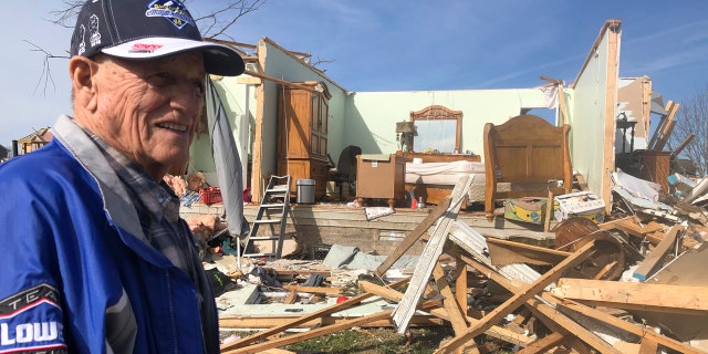 Billy Leath, 86, shows the bedroom Wednesday, March 4, 2020 where he and his 83-year-old wife sheltered from the tornado that destroyed his Putnam County, Tennessee, neighborhood early Tuesday.