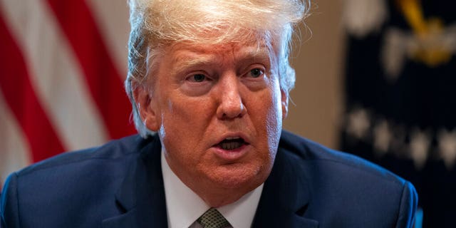 President Trump speaks during a meeting with tourism industry executives about the coronavirus, in the Cabinet Room of the White House. (AP Photo/Evan Vucci)