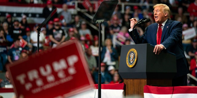 President Donald Trump speaks during a campaign rally at Bojangles Coliseum, Monday, March 2, 2020, in Charlotte, N.C. (AP Photo/Evan Vucci)