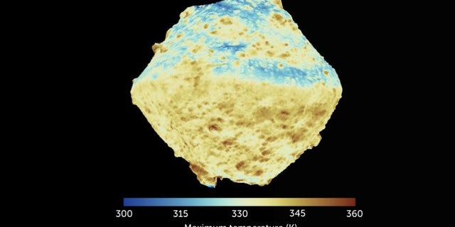 The Hayabusa2 spacecraft measured the maximum temperatures during one full rotation of the asteroid Ryugu and found that most of the asteroid stays cool. (T. Okada et al/Nature 2020 )
