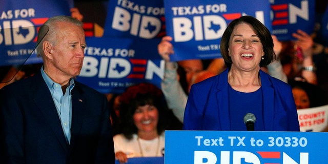 Sen. Amy Klobuchar, D-Minn., endorses Democratic presidential candidate former Vice President Joe Biden at a campaign rally Monday, March 2, 2020 in Dallas. (AP Photo/Richard W. Rodriguez)