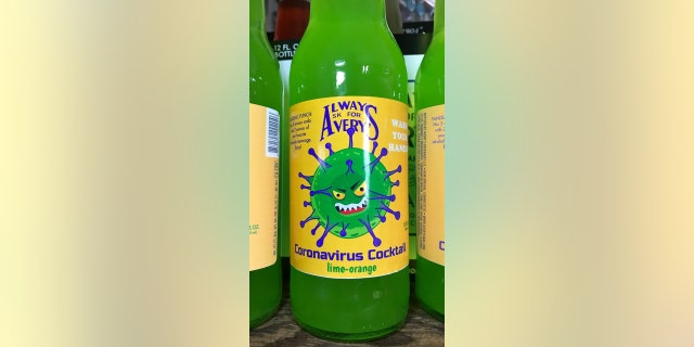 On the label, which boasts a scary cartoonish depiction of a coronavirus, the “infectious drink” has a recipe for “Pandemic Punch.”