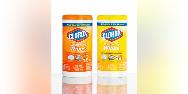 Salt Lake City, Utah, USA - May 09, 2013. Product shot of Clorox disinfecting wipes. On the left is orange scent on the right is the lemon scent. This image was taken in a photography studio.