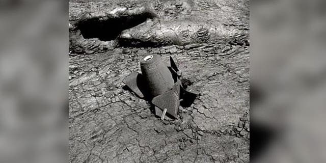 This pointer bomb was dropped into Mauna Loa volcano in 1935 and was photographed in 1977 by Hawaii Volcano Observatory's geologist Jack Lockwood in 1977. (Credit: Jack Lockwood/USGS)