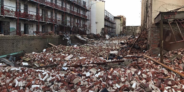 Damage to the courtyard at the Old Tennessee State Prison.