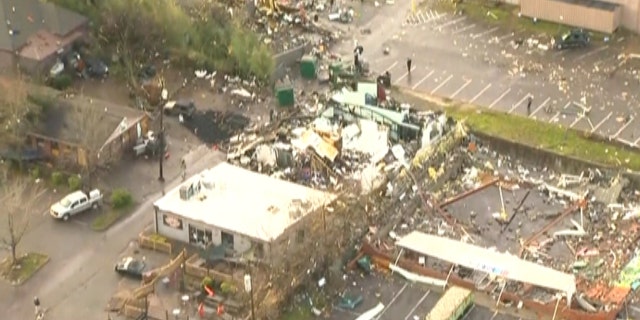 Collapsed buildings were reported around Nashville after the tornado.