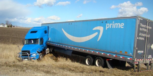 One of the trucks ended up in a ditch after the crash.