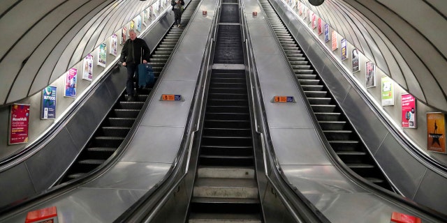 Escalators are empty at Pimlico tube station as Transport for London (TFL) starts to close down tube stations around London, March 19, 2020.