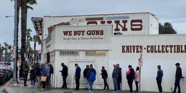 Gun store in Culver City, Calif., in the early days of the global pandemic lockdown.
