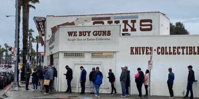 Gun store in Culver City, Calif., in the early days of the global pandemic lockdown.