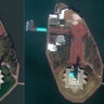 This combo of two satellite images shows people visiting the Statue of Liberty in New York on Nov. 4, 2019, left, and March 11, 2020.