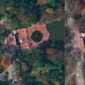 This combo of two satellite images shows people visiting the Bethesda Fountain in Central Park, New York on Nov. 4, 2019, left, and March 11, 2020.