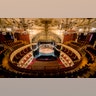 The auditorium of National Theatre of Pecs empty on the evening of a cancelled show in Pecs, southern Hungary, Mar. 11, 2020.