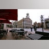 Tables are vacant in the nearly empty tourist area of Quincy Market in Boston, Mar. 11, 2020.