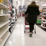 Shelves that held hand sanitizer and hand soap are mostly empty at a Target in Jersey City, N.J., Mar. 3, 2020