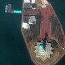 Satellite image provided by Maxar Technologies shows an aerial view of the Statue of Liberty in New York, March 11, 2020.