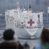 The USNS Comfort docks at Pier 90 in New York City, March 30, 2020.