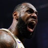 Los Angeles Lakers forward LeBron James celebrates during their victory against the Los Angeles Clippers in Los Angeles, March 8, 2020. 