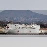 The USNS Mercy, a Navy hospital ship, is seen docked at Naval Base San Diego in San Diego, Calif., March 18, 2020.